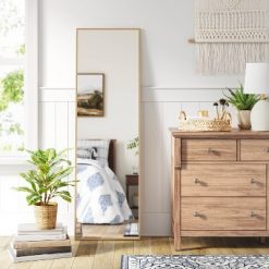 Best Pirce 👍 20" x 65" Rectangle Metal Leaner Mirror Brass - Threshold™ 😀