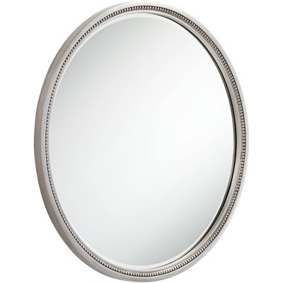 Hot Sale π Noble Park Round Vanity Decorative Wall Mirror Modern Silver Beaded Trim Wood Finish Frame Beveled 32 3/4" Wide for Bedroom Living Room π - Image 4
