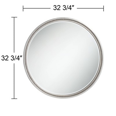 Hot Sale π Noble Park Round Vanity Decorative Wall Mirror Modern Silver Beaded Trim Wood Finish Frame Beveled 32 3/4" Wide for Bedroom Living Room π - Image 6