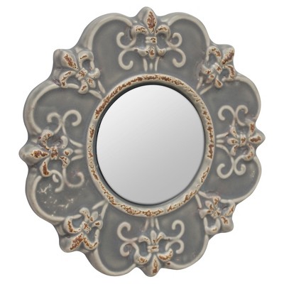 Flash Sale π CKK Home Decor 8" Ceramic Wall Mirror with Decorative Details Matte Gray - Stonebriar Collection π - Image 2