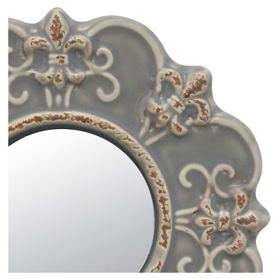 Flash Sale π CKK Home Decor 8" Ceramic Wall Mirror with Decorative Details Matte Gray - Stonebriar Collection π - Image 3