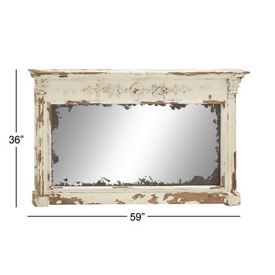 Outlet β Olivia & May 59" x 36" Large Rectangular Antique Wood Vintage Wall Mirror White - Olivia & May π - Image 2