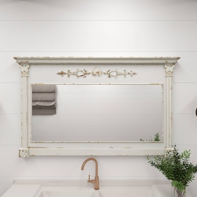 Outlet β Olivia & May 59" x 36" Large Rectangular Antique Wood Vintage Wall Mirror White - Olivia & May π - Image 4