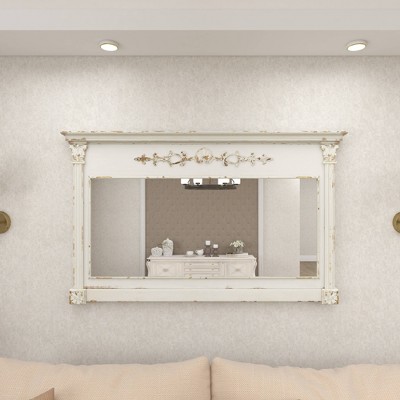 Outlet β Olivia & May 59" x 36" Large Rectangular Antique Wood Vintage Wall Mirror White - Olivia & May π - Image 7