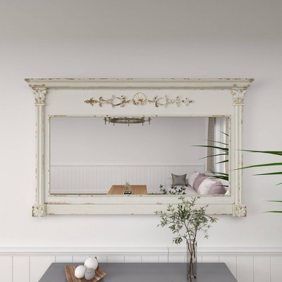 Outlet β Olivia & May 59" x 36" Large Rectangular Antique Wood Vintage Wall Mirror White - Olivia & May π - Image 8