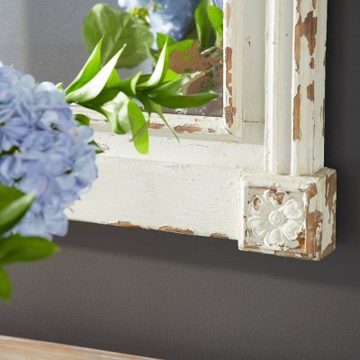 Outlet β Olivia & May 59" x 36" Large Rectangular Antique Wood Vintage Wall Mirror White - Olivia & May π - Image 14