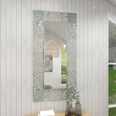 Discount π Olivia & May 71" x 36" Coastal Wood and Mussel Shell inlaid Wall Mirror - Olivia & May π - Image 4