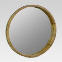 Buy 😉 Round Decorative Wall Mirror Wood Barrel Frame - Threshold™ 🌟