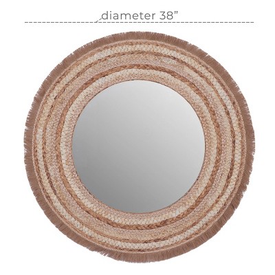Best Pirce ⭐ Olivia & May 38"Large Round Wood and Wicker Beige Wall Mirror - Olivia & May ✨ - Image 2
