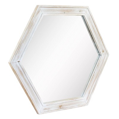 Best Sale π Wooden Hexagon Decorative Wall Mirror White - Stonebriar Collection π