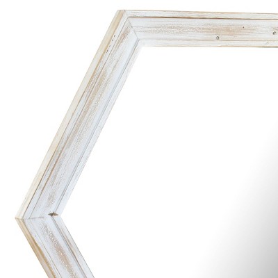 Best Sale π Wooden Hexagon Decorative Wall Mirror White - Stonebriar Collection π - Image 3