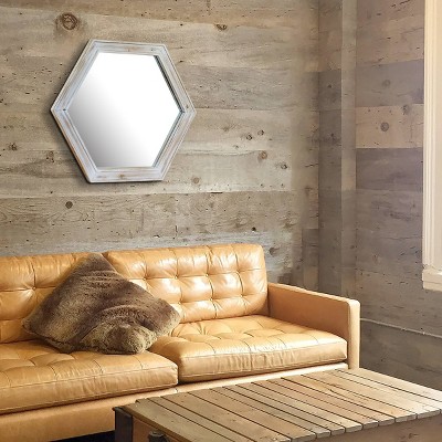 Best Sale π Wooden Hexagon Decorative Wall Mirror White - Stonebriar Collection π - Image 4