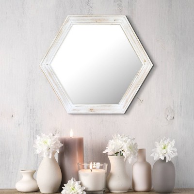 Best Sale π Wooden Hexagon Decorative Wall Mirror White - Stonebriar Collection π - Image 5