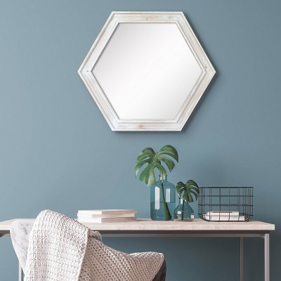 Best Sale π Wooden Hexagon Decorative Wall Mirror White - Stonebriar Collection π - Image 6