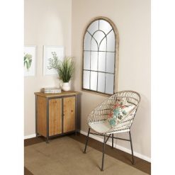 Promo ❤️ Olivia & May 33" x 51" Wood Oversized Arched Window Wall Mirror Brown - Olivia & May 🔥