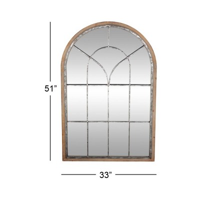Promo β€οΈ Olivia & May 33" x 51" Wood Oversized Arched Window Wall Mirror Brown - Olivia & May π₯ - Image 2