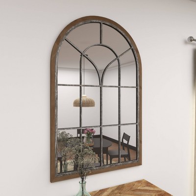 Promo β€οΈ Olivia & May 33" x 51" Wood Oversized Arched Window Wall Mirror Brown - Olivia & May π₯ - Image 3