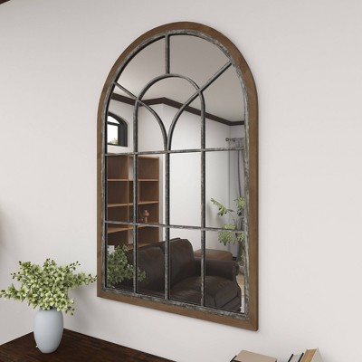 Promo β€οΈ Olivia & May 33" x 51" Wood Oversized Arched Window Wall Mirror Brown - Olivia & May π₯ - Image 4