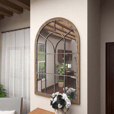 Promo β€οΈ Olivia & May 33" x 51" Wood Oversized Arched Window Wall Mirror Brown - Olivia & May π₯ - Image 6