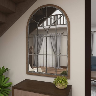 Promo β€οΈ Olivia & May 33" x 51" Wood Oversized Arched Window Wall Mirror Brown - Olivia & May π₯ - Image 7