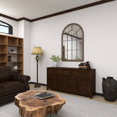 Promo β€οΈ Olivia & May 33" x 51" Wood Oversized Arched Window Wall Mirror Brown - Olivia & May π₯ - Image 9
