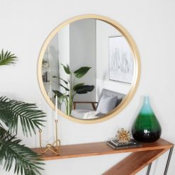 Outlet ⌛ Olivia & May Round Wood Decorative Wall Mirror Gold - Olivia & May 👏