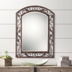 Hot Sale โญ Franklin Iron Works Arch Vanity Wall Mirror Rustic Bronze Metal Openwork Frame Beveled Glass 25" Wide Bathroom Bedroom Living Room โ