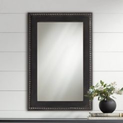 Cheapest ⌛ Noble Park Rectangular Vanity Accent Wall Mirror Modern Beaded Border Black Wood Frame 24" Wide for Bathroom Bedroom Living Room 🥰