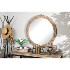 Deals 💯 Olivia & May 36 Large Round Wood Wall Mirror with Decorative Wood Beads Natural - Olivia & May ❤️