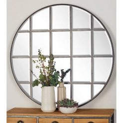 Promo 🛒 Olivia & May 48" Modern Iron and Wood Round Paneled Glass Wall Mirror - Olivia & May 🌟