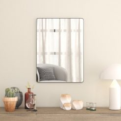 Cheap 🛒 Emma and Oliver Powder 🧥 Coated Metal Decorative Wall Hanging Mirror with Rounded Corners; Hangs Horizontally or Vertically 🔔