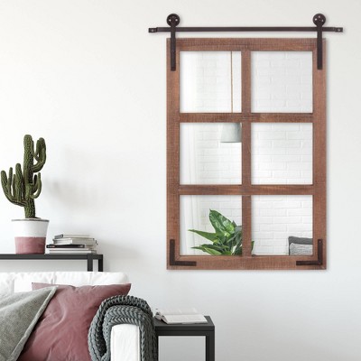 Flash Sale π― 30" x 36" Sliding Barn Door/Window Wall Mirror Wood/Black - Patton Wall Decor 𧨠- Image 4