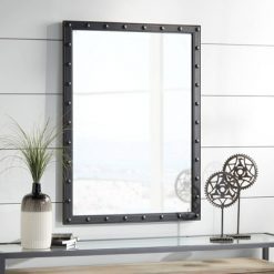 Outlet 🌟 Uttermost Rectangular Vanity Decorative Wall Mirror Modern Black Metal Frame Raised Accent Beveled 28" Wide Bathroom Living Room 👏