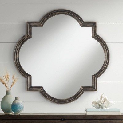 Deals π Uttermost Round Vanity Quatrefoil Wall Mirror Rustic Oil Rubbed Bronze Brown Layered Wood Finish Frame 34" Wide Bedroom Living Room Home βοΈ
