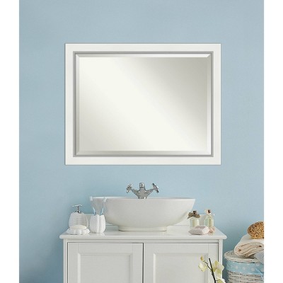 Coupon ๐ 45" x 35" Eva White Silver Framed Bathroom Vanity Wall Mirror - Amanti Art ๐ - Image 5