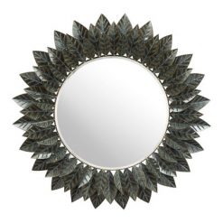 New 😀 Leaves Round Decorative Wall Mirror Black - ZM Home 🔔