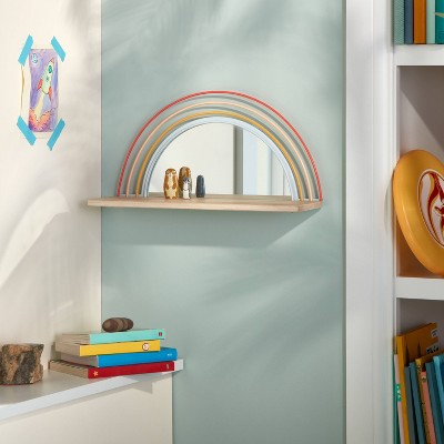 Deals π 18"x9" Wood and Metal Arch Mirror with Shelf - Pillowfort™ π