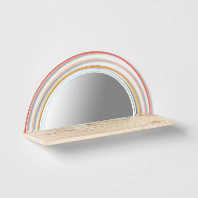 Deals π 18"x9" Wood and Metal Arch Mirror with Shelf - Pillowfort™ π - Image 2