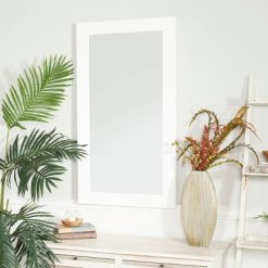 Best Pirce 🧨 Olivia & May 39" x 21" Contemporary Wood Decorative Wall Mirror White - Olivia & May 😍