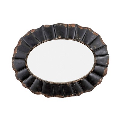 Budget β 23.5" x 31" Oval Mirror with Scalloped Metal Frame Distressed Black - 3R Studios π