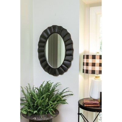 Budget β 23.5" x 31" Oval Mirror with Scalloped Metal Frame Distressed Black - 3R Studios π - Image 2