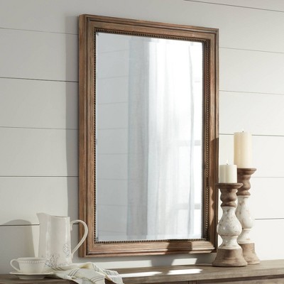 Flash Sale π₯ Noble Park Rectangular Vanity Wall Mirror Rustic Wood Finish Frame Beaded Edge Beveled 26 3/4" Wide for Bathroom Bedroom Living Room Home π§¨