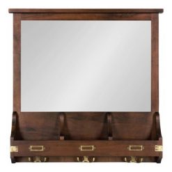 Hot Sale 😍 Kate & Laurel All Things Decor 24" x 24" Stallard Wood Wall Mirror with Hooks Walnut Brown - Kate and Laurel 🎁