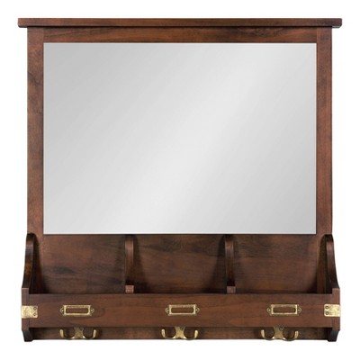 Hot Sale π Kate & Laurel All Things Decor 24" x 24" Stallard Wood Wall Mirror with Hooks Walnut Brown - Kate and Laurel π