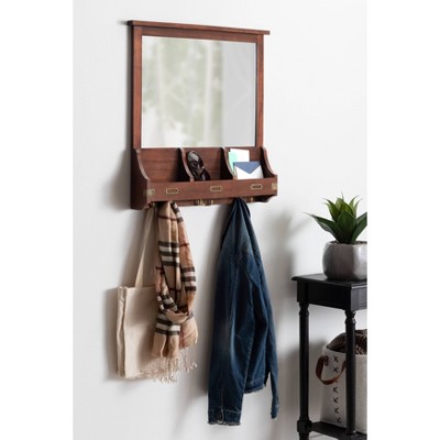 Hot Sale π Kate & Laurel All Things Decor 24" x 24" Stallard Wood Wall Mirror with Hooks Walnut Brown - Kate and Laurel π - Image 4