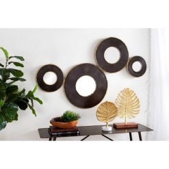 Best Sale 😀 Olivia & May 50" x 27" Contemporary Metal Round Wall Mirror Cluster Wall Decor with Metallic Gold/Black - Olivia & May 🎉