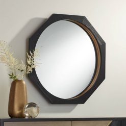 Deals ⭐ Noble Park Octagon Vanity Accent Wall Mirror Modern Round Glass Black Metal Frame 25 1/4" Wide for Bathroom Bedroom Living Room ⌛