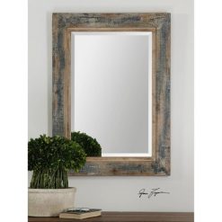Budget ❤️ 30"x20" Rectangle Bozeman Decorative Wall Mirror Distressed Blue - Uttermost ❤️