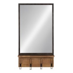 Best Pirce 🌟 Kate & Laurel All Things Decor 20" x 37" Coburn Metal Mirror with Wood Shelf and Hooks Brown - Kate and Laurel 🔔