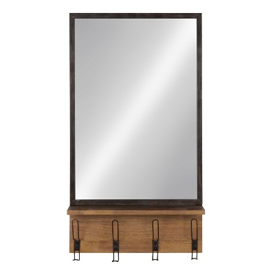 Best Pirce π Kate & Laurel All Things Decor 20" x 37" Coburn Metal Mirror with Wood Shelf and Hooks Brown - Kate and Laurel π